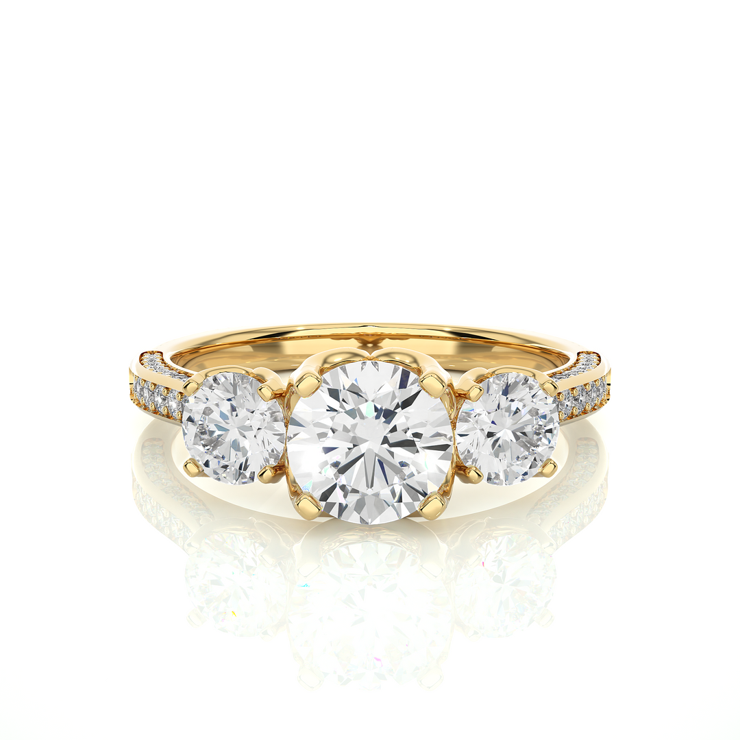 1.91 CT All Round Lab Grown Diamond Three Stone Ring | 55 Stone Gold Band