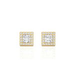 Load image into Gallery viewer, Princess & Round Lab Grown Diamond Halo Stud Earrings 2.15 CTW – 34 Stones, 10K 14K 18K White Yellow Rose Gold, IGI Certified