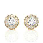 Load image into Gallery viewer, 1.90 CTW Round Cut Diamond Halo Push Back Earrings, 10K 14K 18K White Yellow Rose Gold, IGI Certified