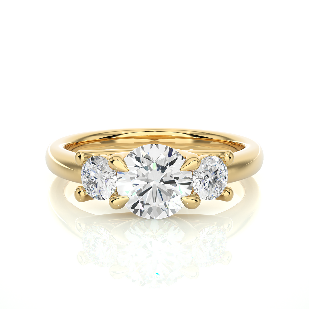 1.39 CT Round Lab Grown Diamond Three Stone Ring | 3 Stone Gold Band