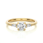 Load image into Gallery viewer, 0.93 CT Round Center with Tapered Baguette Side Lab Grown Diamond Three Stone Ring | 3 Stone Gold Band