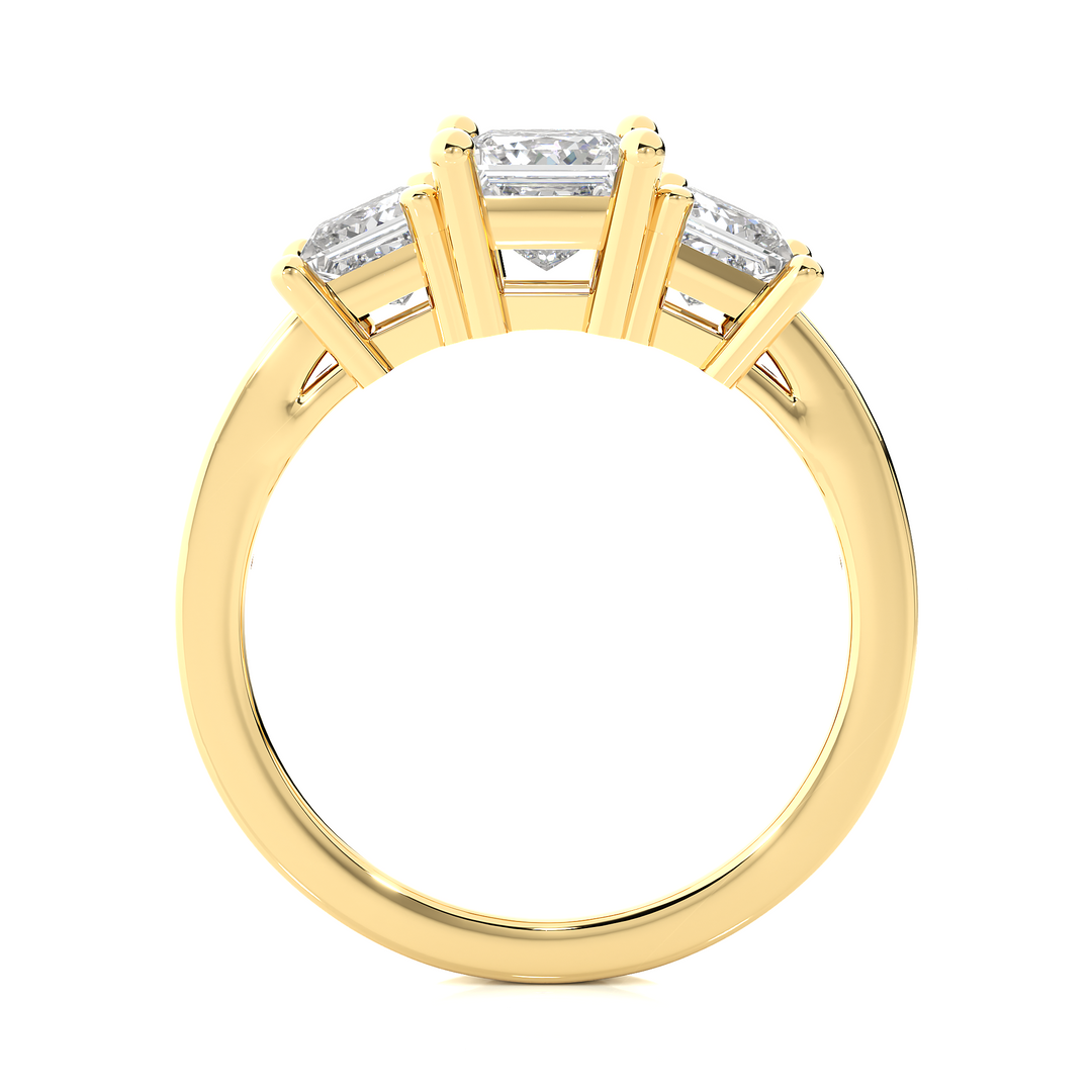 2.19 CT Princess Cut Three Stone Lab Grown Diamond Ring with Round Side Stones | 13 Stone Gold Band
