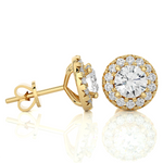 Load image into Gallery viewer, 1.90 CTW Round Cut Diamond Halo Push Back Earrings, 10K 14K 18K White Yellow Rose Gold, IGI Certified