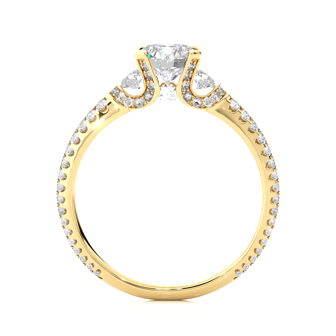 1.45 CT Round Center with Round Side Lab Grown Diamond Three Stone Ring | 105 Stone Gold Band