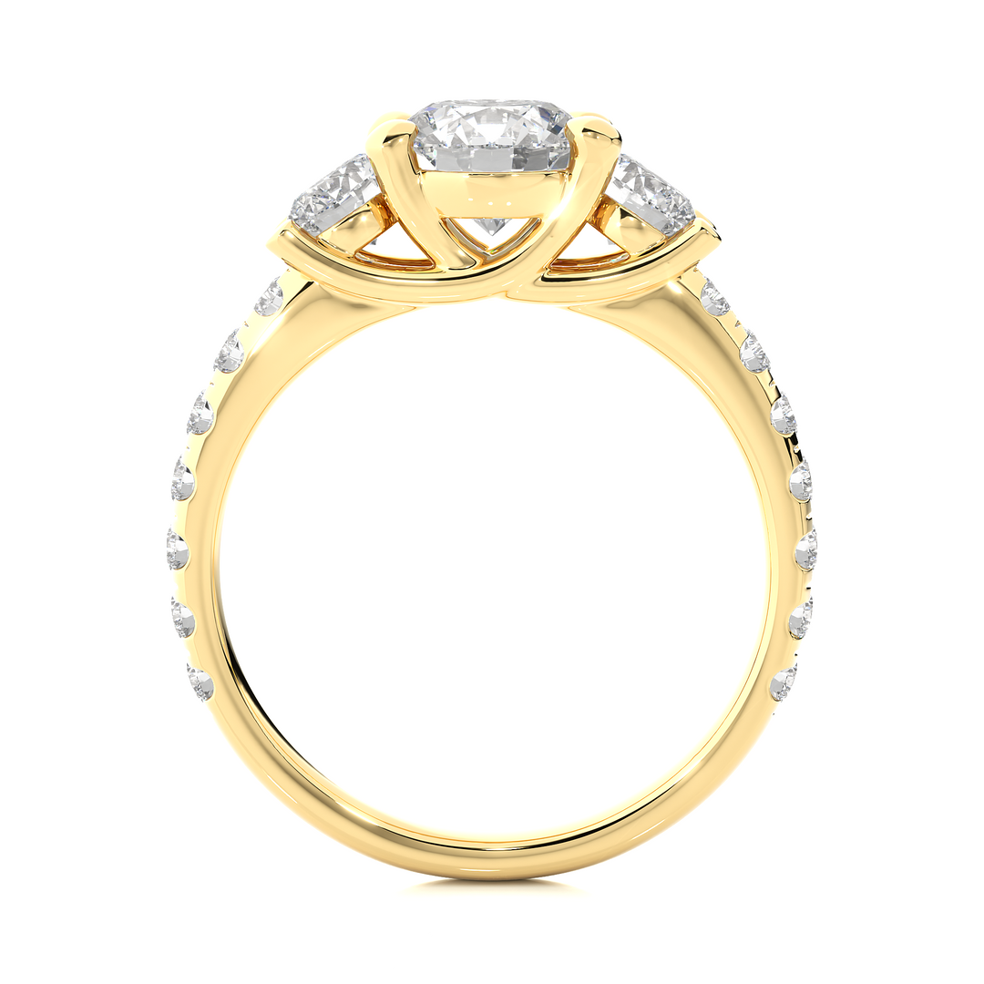 2.35 CT Round Center with Round Side Lab Grown Diamond Three Stone Ring | 17 Stone Gold Band