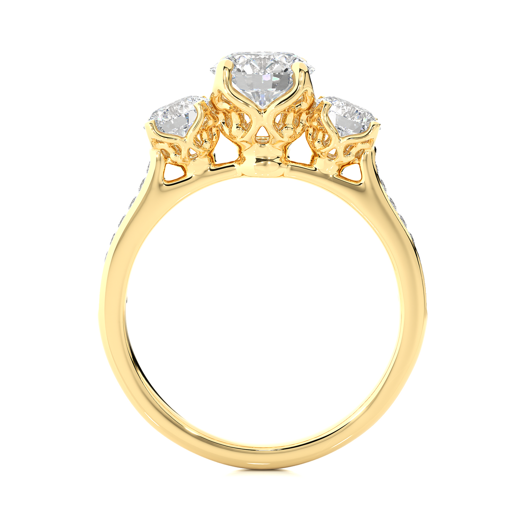 1.80 CT Round Center with Round Side Lab Grown Diamond Three Stone Ring | 19 Stone Gold Band