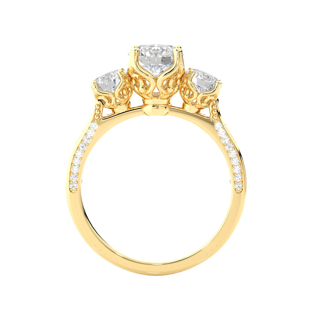 1.91 CT All Round Lab Grown Diamond Three Stone Ring | 55 Stone Gold Band