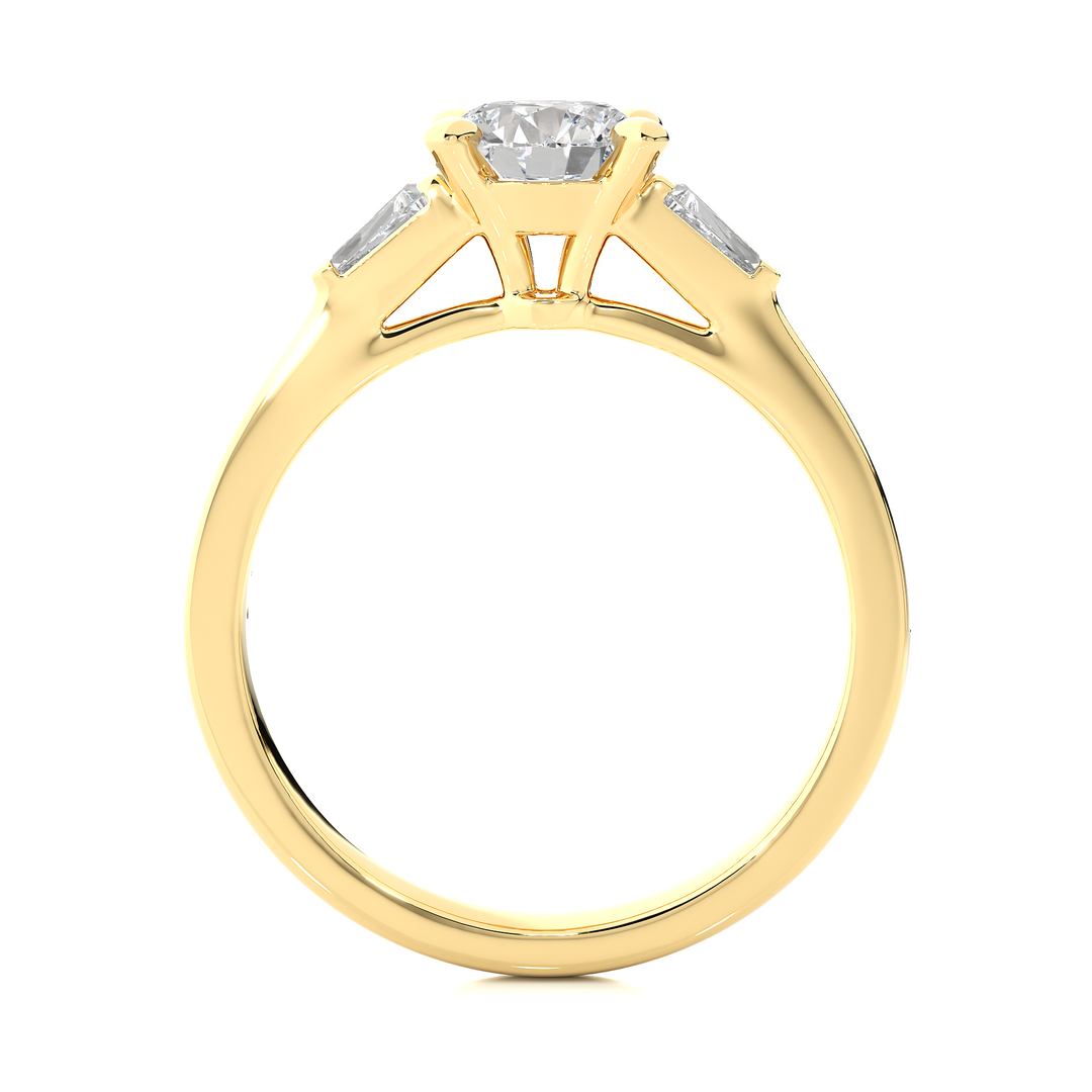 1.69 CT Round Center with Baguette & Round Side Lab Grown Diamond Three Stone Ring | 17 Stone Gold Band