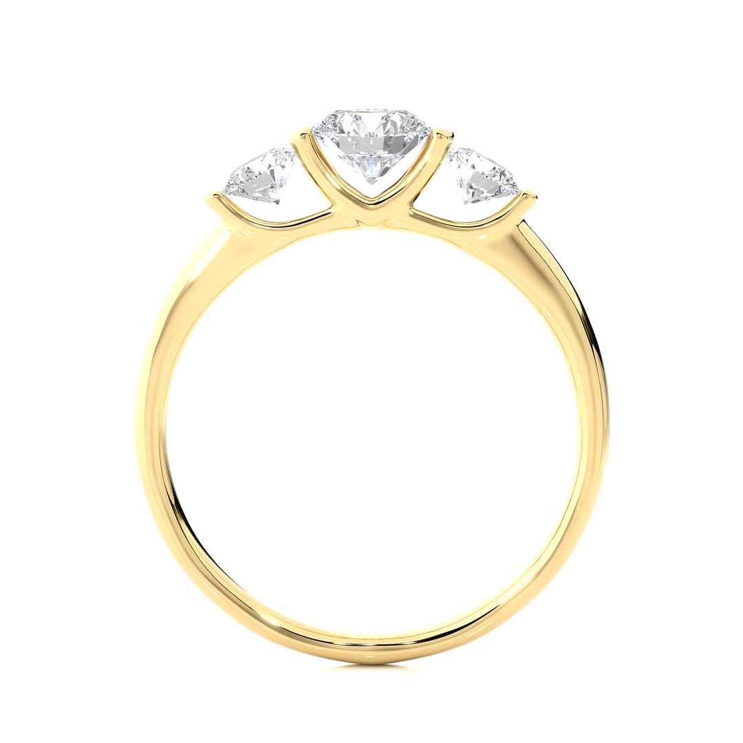 0.88 CT Round Lab Grown Diamond Bar Setting Ring | 3 Stone Gold Band