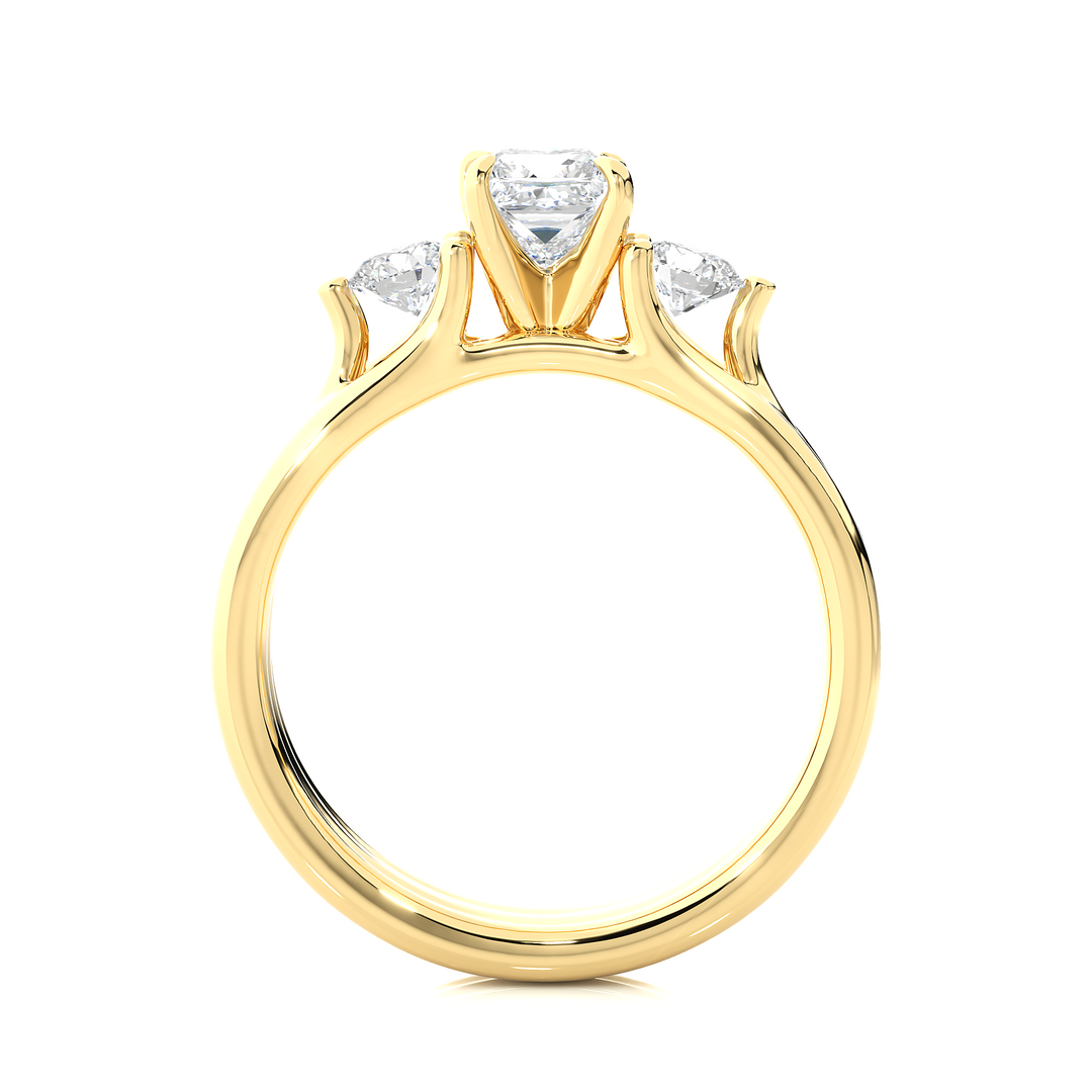 0.96 CT Princess Cut Three Stone Lab Grown Diamond Ring with Round Side Stones