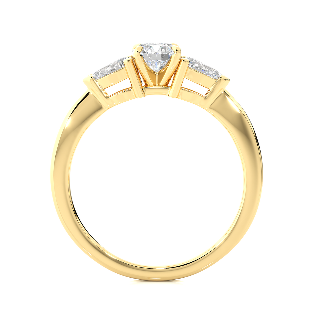 0.99 CT Round Center with Pear Side Lab Grown Diamond Three Stone Ring | 3 Stone Gold Band