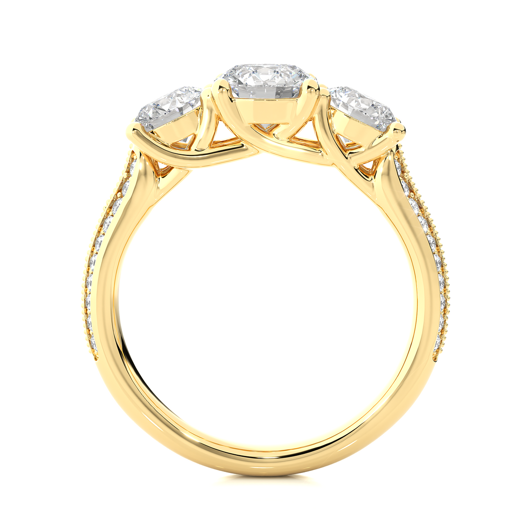 2.23 CT Round Center with Round Side Lab Grown Diamond Three Stone Ring | 43 Stone Gold Band