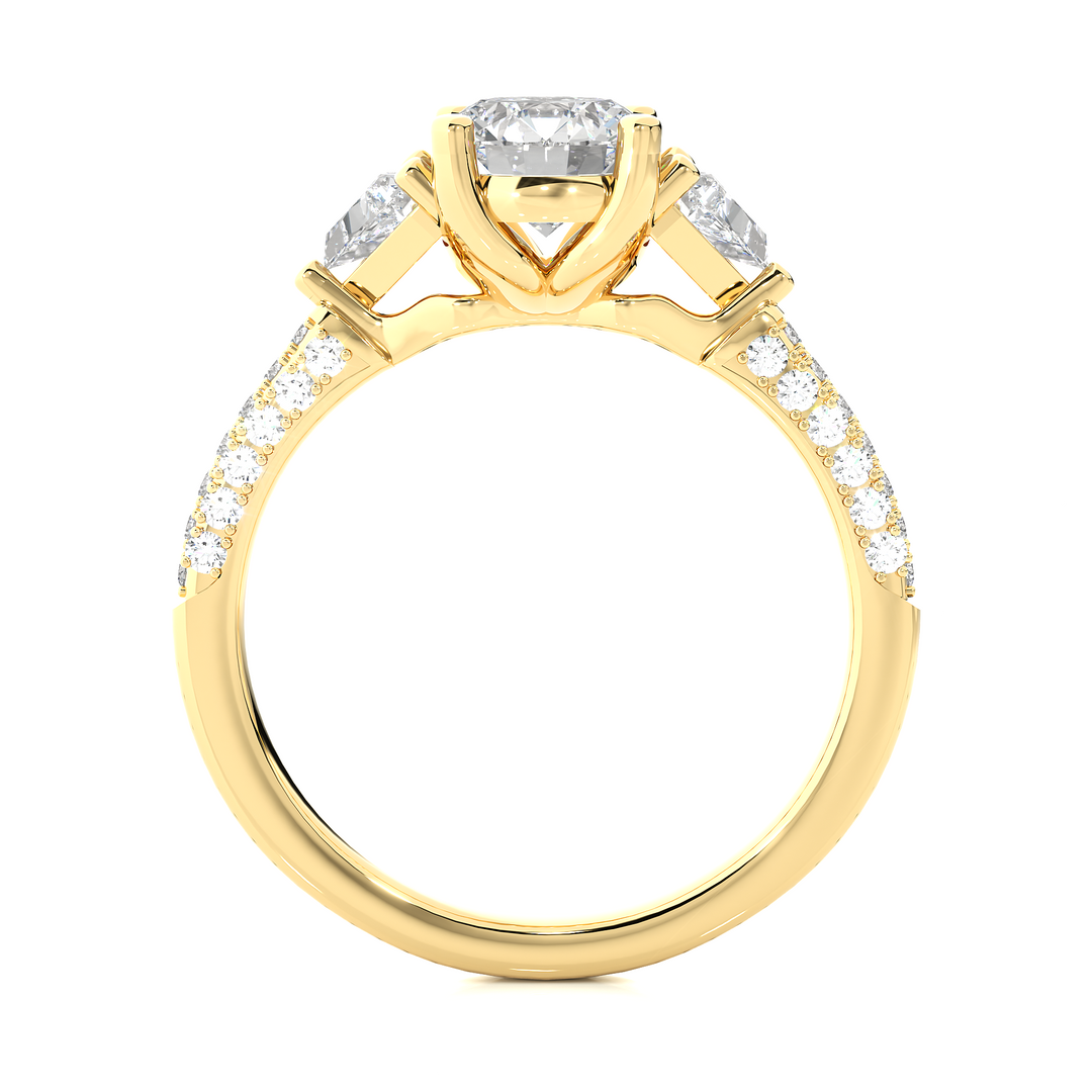 1.43 CT Round Center with Trillion & Round Side Lab Grown Diamond Three Stone Ring | 43 Stone Gold Band