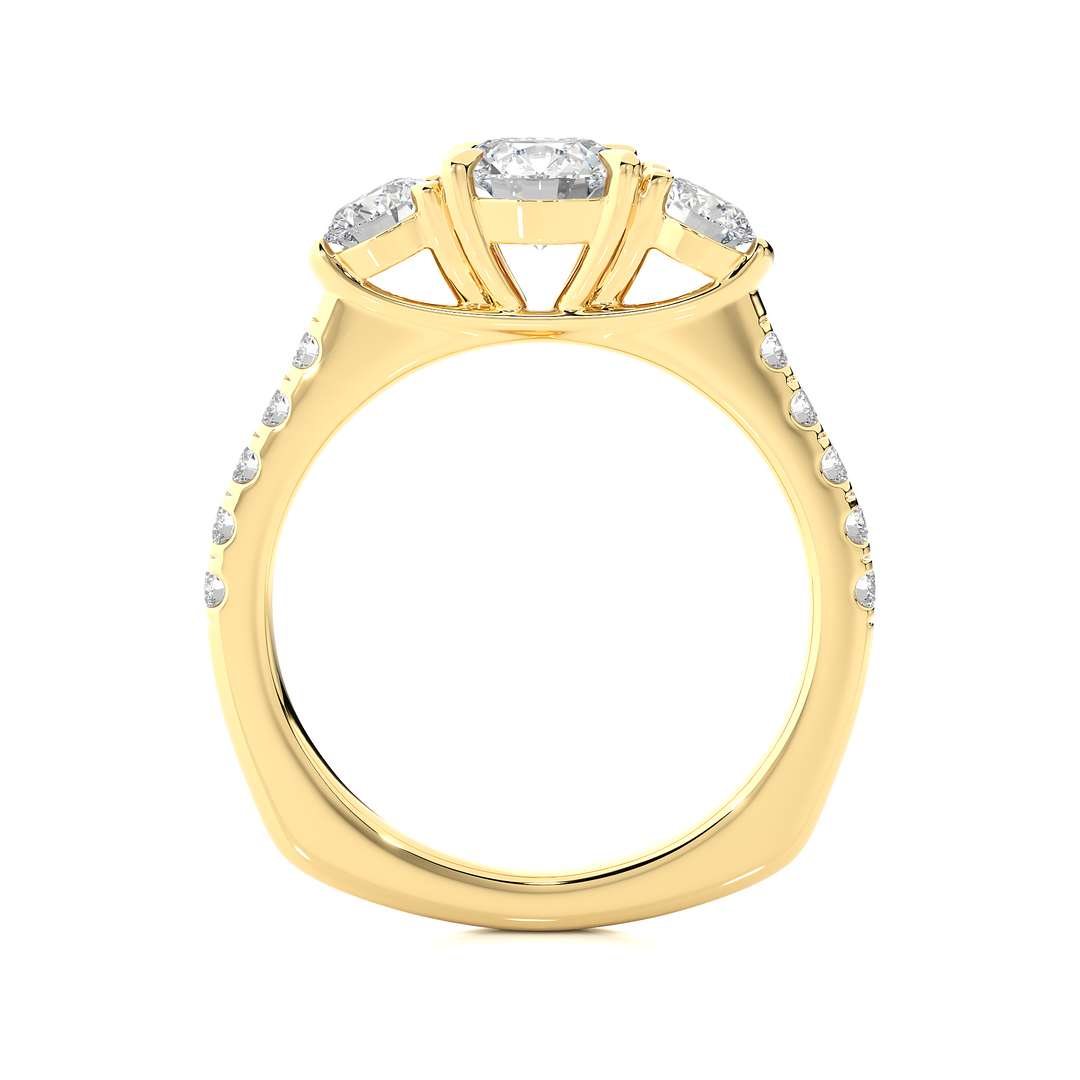 1.55 CT Round Center with Round Side Lab Grown Diamond Three Stone Ring | 13 Stone Gold Band