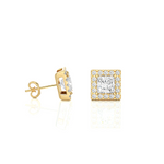 Load image into Gallery viewer, Princess & Round Lab Grown Diamond Halo Stud Earrings 2.15 CTW – 34 Stones, 10K 14K 18K White Yellow Rose Gold, IGI Certified