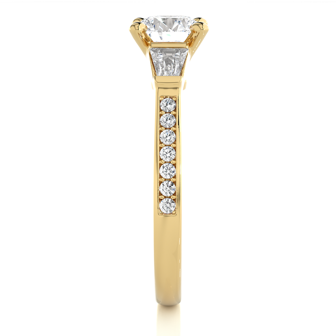 1.69 CT Round Center with Baguette & Round Side Lab Grown Diamond Three Stone Ring | 17 Stone Gold Band