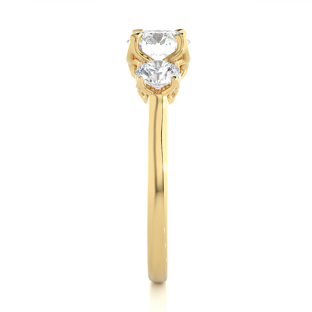 1.62 CT Round Lab Grown Diamond Three Stone Ring | 3 Stone Gold Band