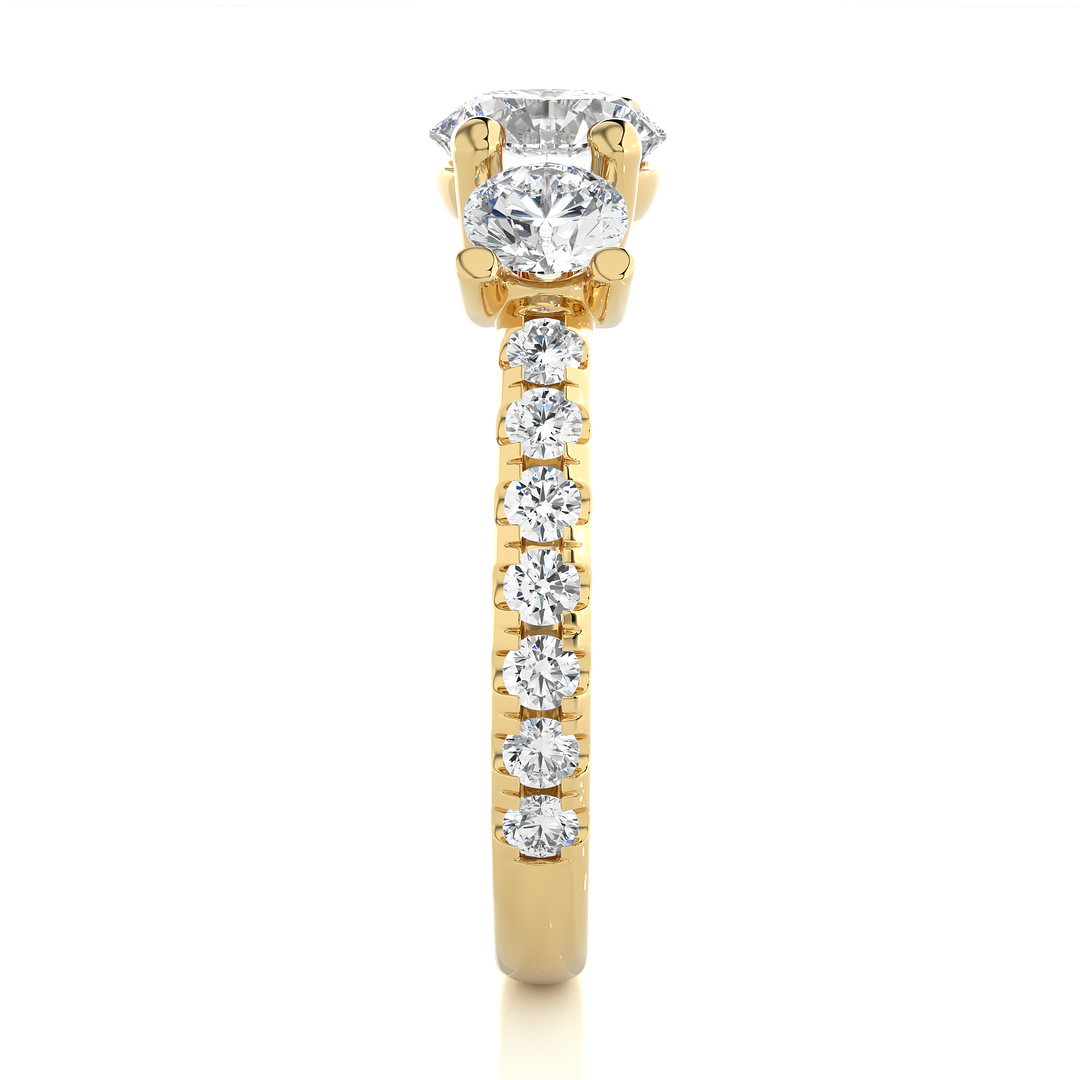 2.35 CT Round Center with Round Side Lab Grown Diamond Three Stone Ring | 17 Stone Gold Band