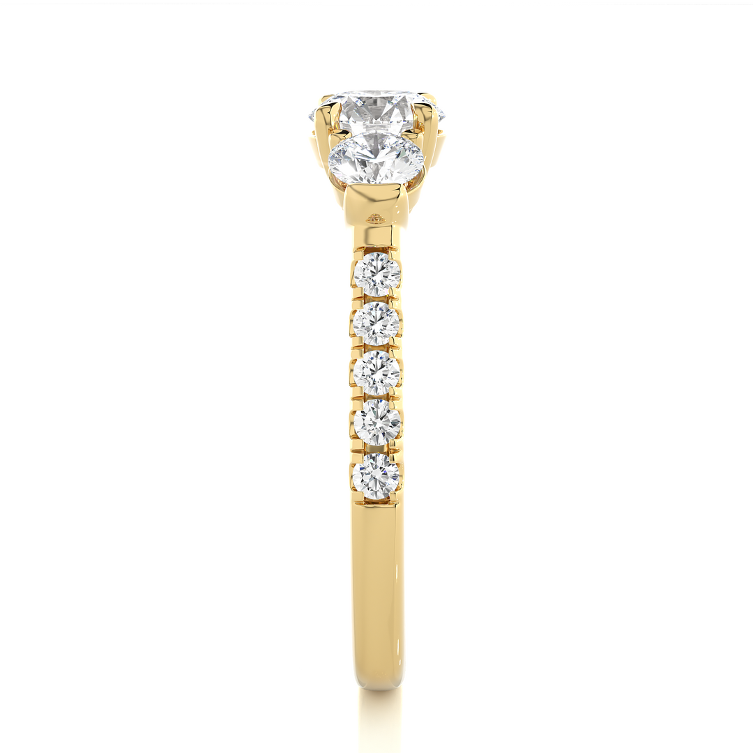 1.55 CT Round Center with Round Side Lab Grown Diamond Three Stone Ring | 13 Stone Gold Band