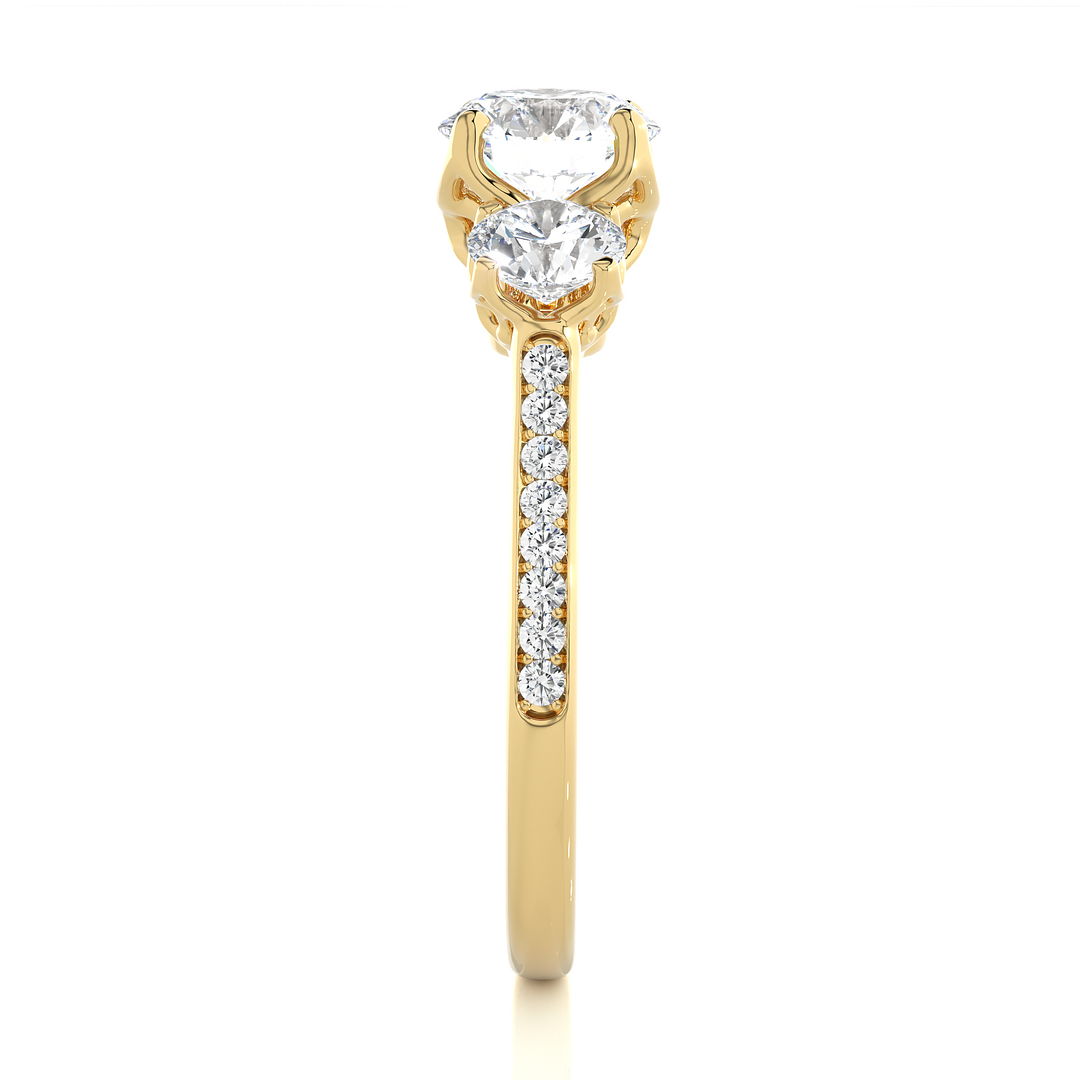 1.80 CT Round Center with Round Side Lab Grown Diamond Three Stone Ring | 19 Stone Gold Band