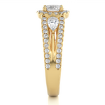 Load image into Gallery viewer, 1.43 CT Round Center with Pear & Round Side Lab Grown Diamond Halo Ring | Split Shank, 83 Stone Gold Band