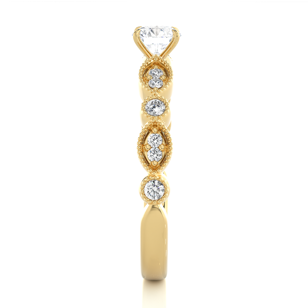 0.67 CT Round Lab Grown Diamond Vintage Milgrain Ring | 13 Stone Gold Band