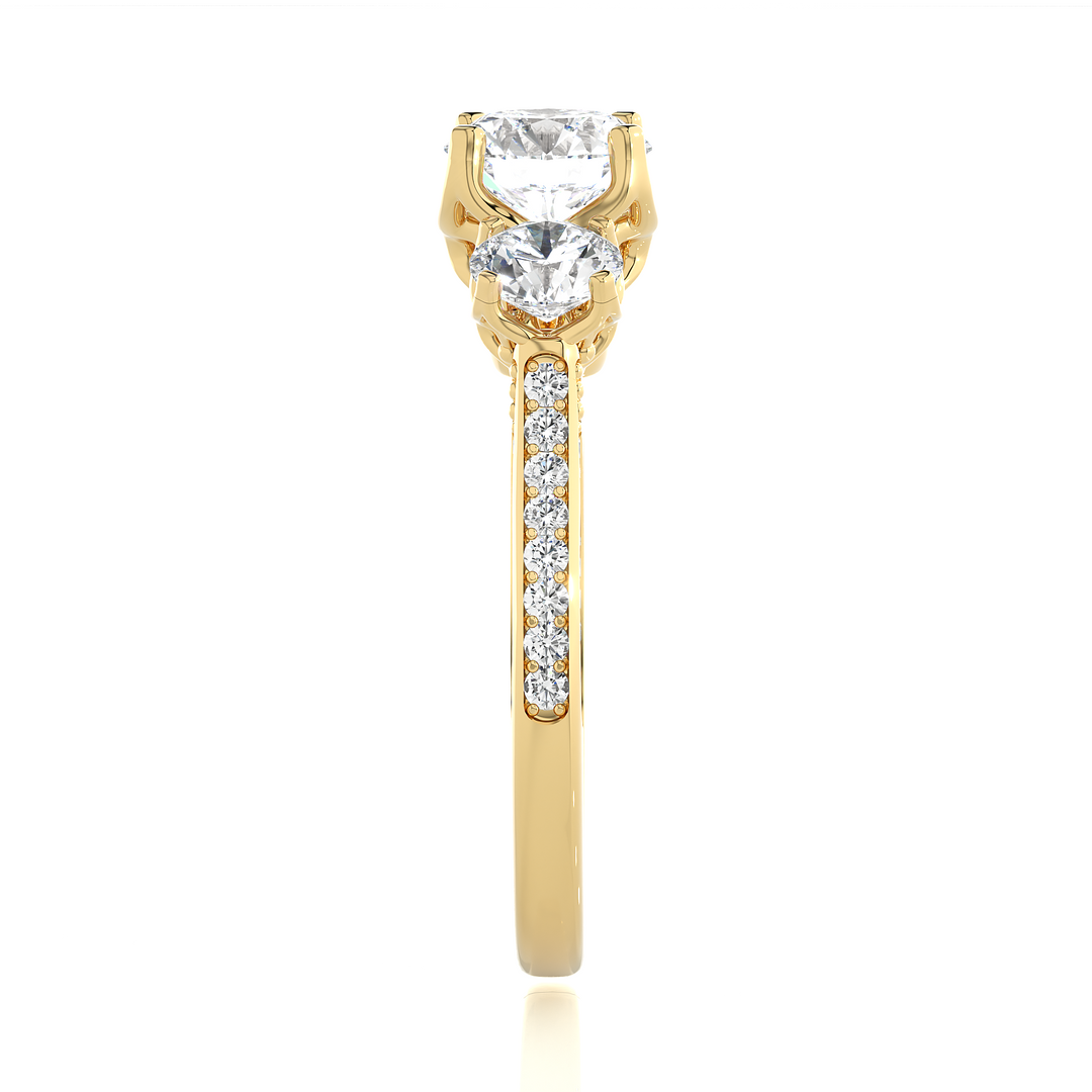1.91 CT All Round Lab Grown Diamond Three Stone Ring | 55 Stone Gold Band