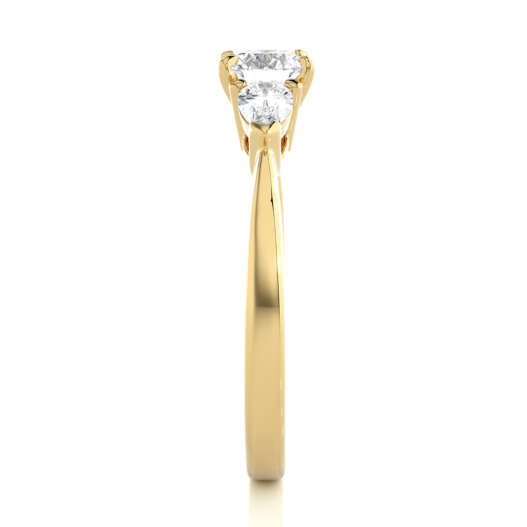0.99 CT Round Center with Pear Side Lab Grown Diamond Three Stone Ring | 3 Stone Gold Band
