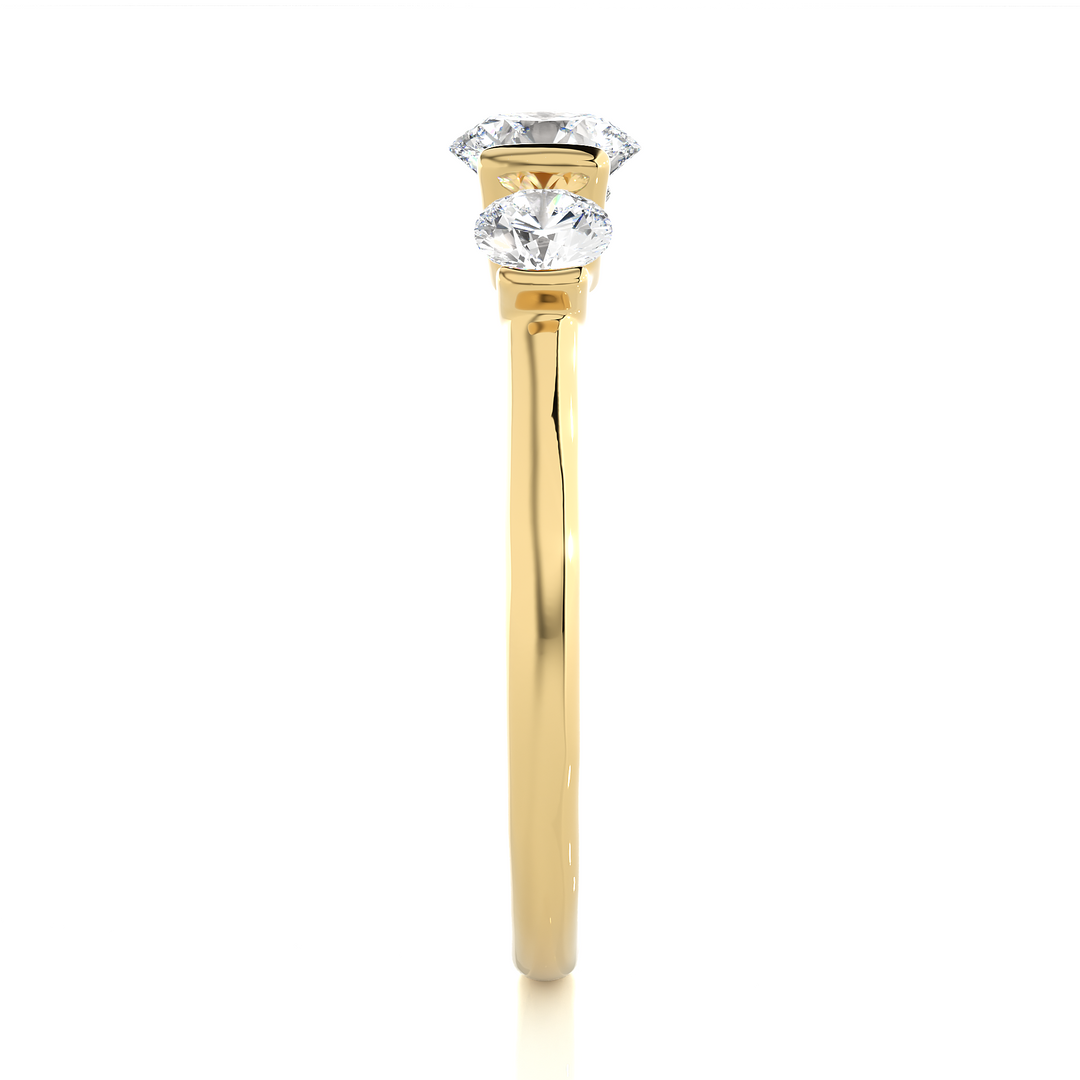 0.88 CT Round Lab Grown Diamond Bar Setting Ring | 3 Stone Gold Band