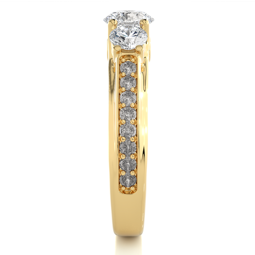 1.70 CT Round Center with Round Side Lab Grown Diamond Three Stone Ring | 21 Stone Gold Band