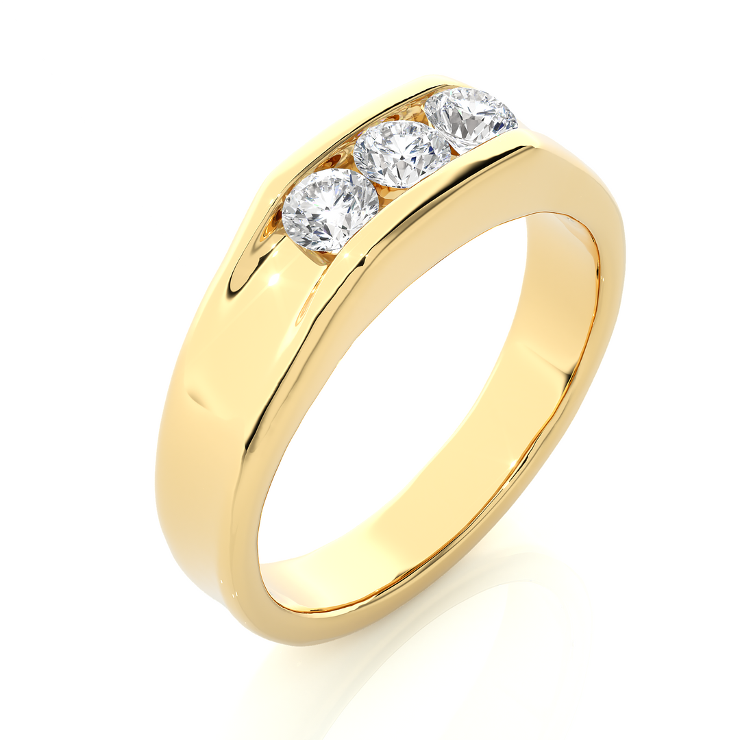 0.52 CT Men’s Three Stone Lab Grown Diamond Ring | 3 Stone Gold Band