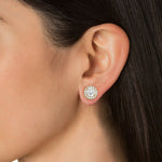 Load image into Gallery viewer, 1.90 CTW Round Cut Diamond Halo Push Back Earrings, 10K 14K 18K White Yellow Rose Gold, IGI Certified