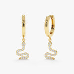 Load image into Gallery viewer, Snake Dangle Pavé Lab-Grown Diamond Huggie Earrings 0.11 CTW – 42 Stones | 10K, 14K, 18K Gold | IGI Certified
