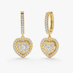 Load image into Gallery viewer, Heart-Shaped Dangle Huggie Hoop Earrings 0.88 CTW – 84 Round Lab-Grown Diamonds | 10K, 14K, 18K Gold | IGI Certified