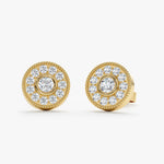 Load image into Gallery viewer, Bezel-Set Halo Lab-Grown Diamond Earrings 0.60 CTW – 24 Round Stones | 10K, 14K, 18K Gold | IGI Certified