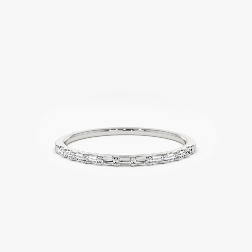 0.15 Carat Thin Half Eternity Baguette Diamond Stackable Ring