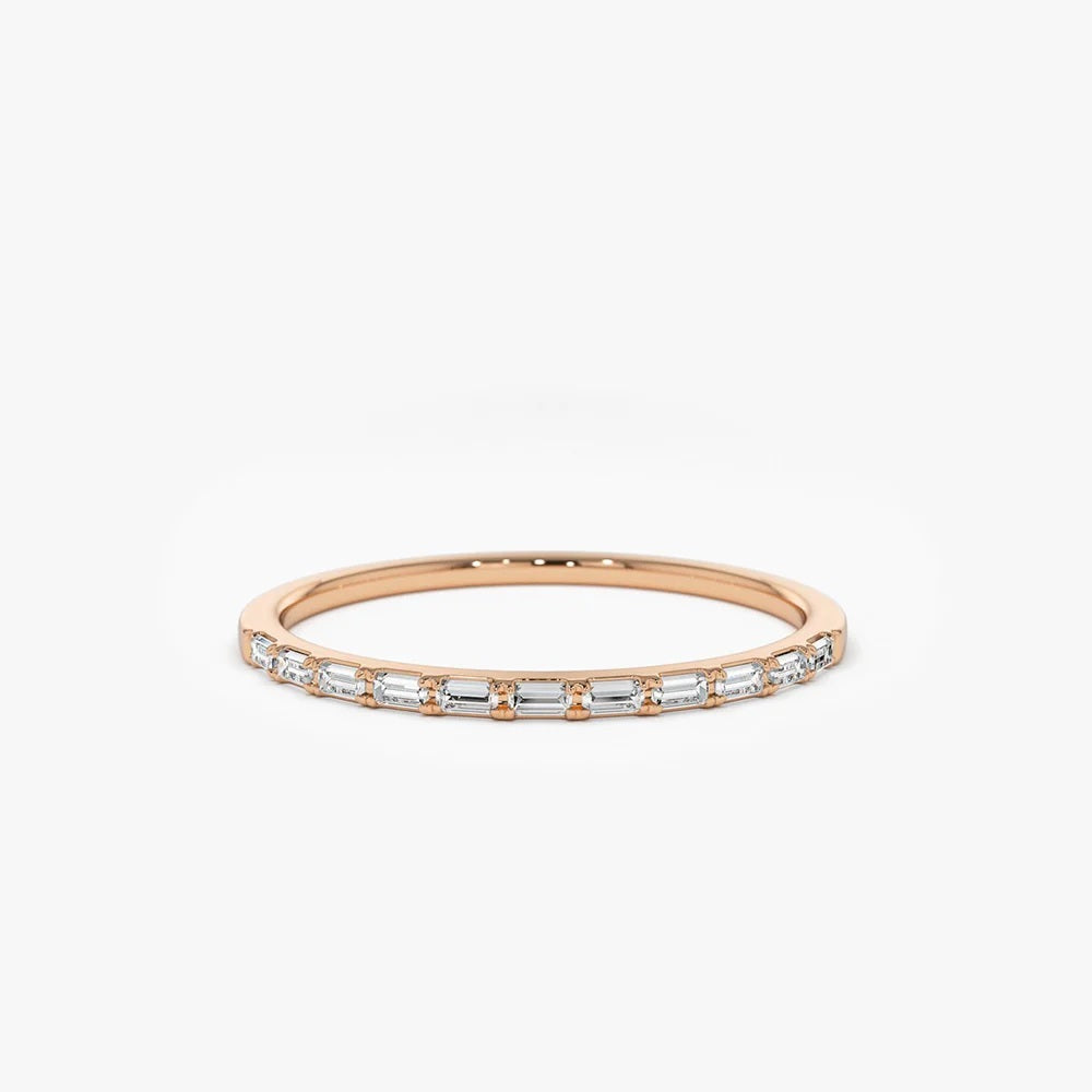0.15 Carat Thin Half Eternity Baguette Diamond Stackable Ring