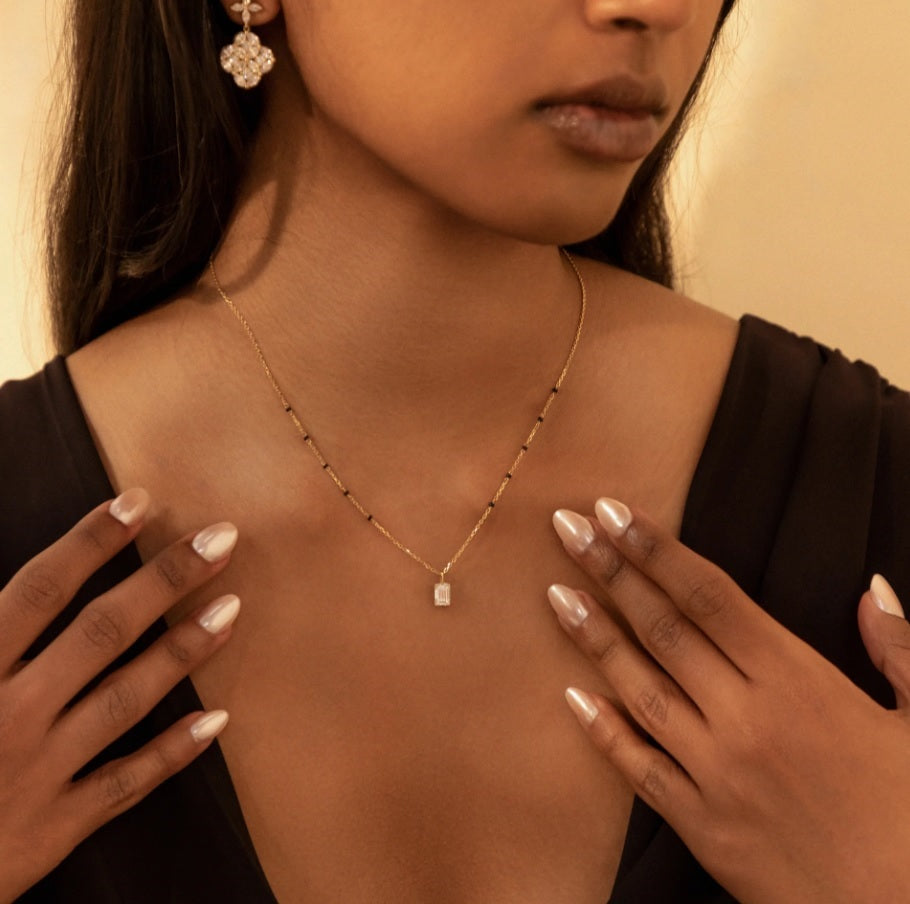 Emerald Cut Lab Grown Diamond Mangalsutra – 10K/14K/18K Yellow, White or Rose Gold – IGI Certified
