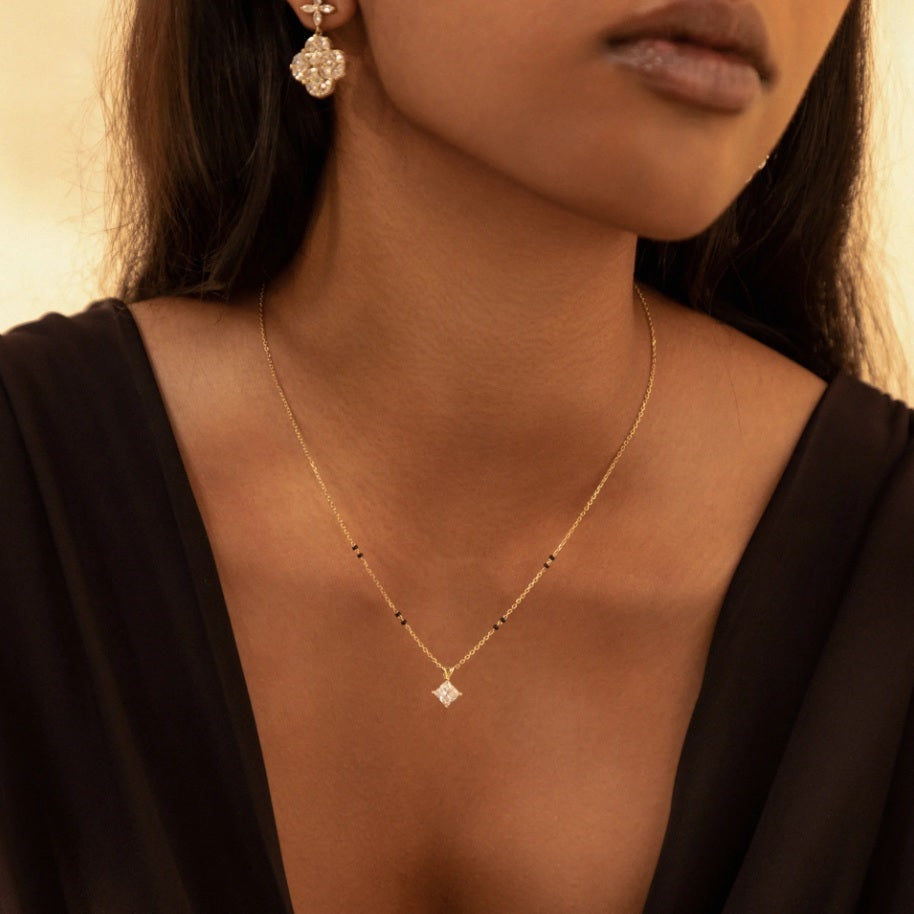 Princess Cut Solitaire Diamond Mangalsutra in 14K/18K Gold | IGI Certified
