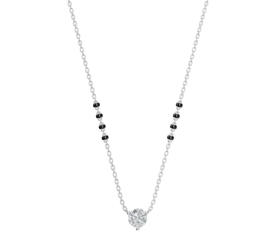 Round Lab Grown Diamond Mangalsutra Necklace – 10K/14K/18K Yellow, White or Rose Gold – IGI Certified