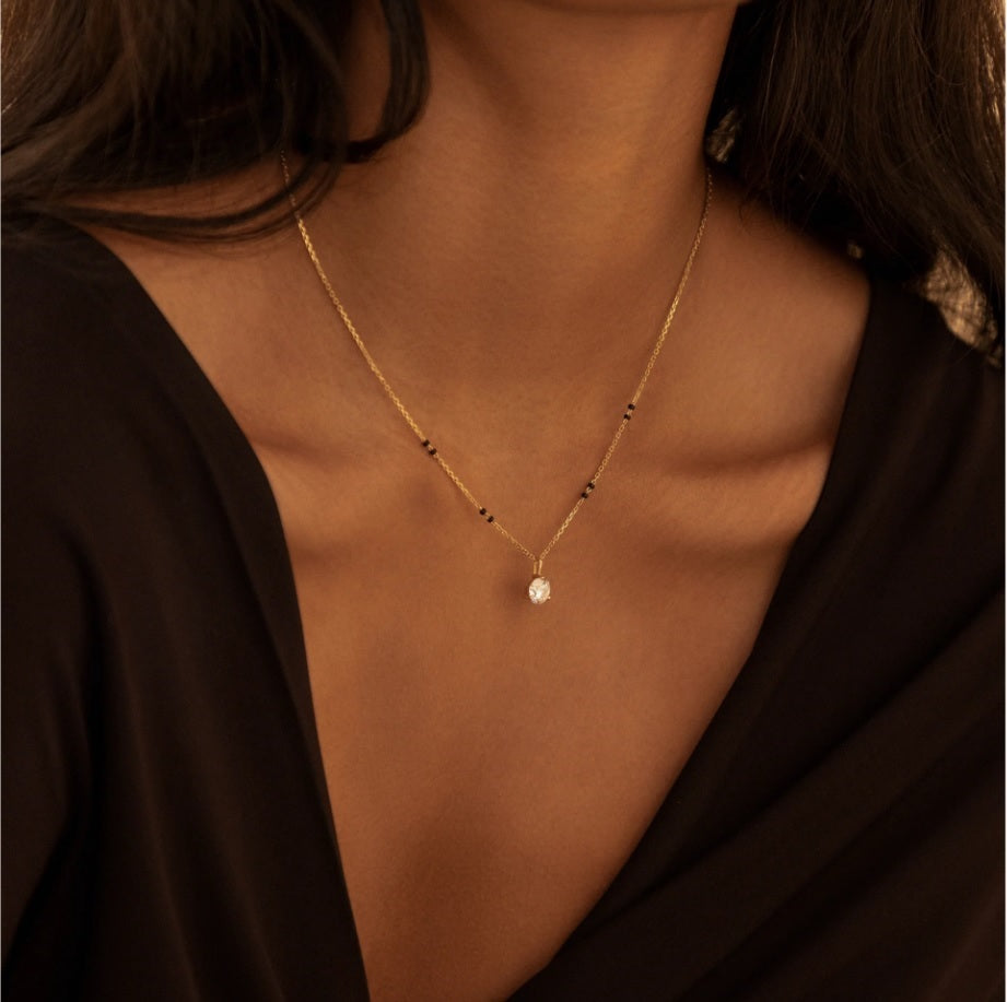 Round Lab Grown Diamond Mangalsutra – 3-Prong Setting – IGI Certified – 10K/14K/18K Gold
