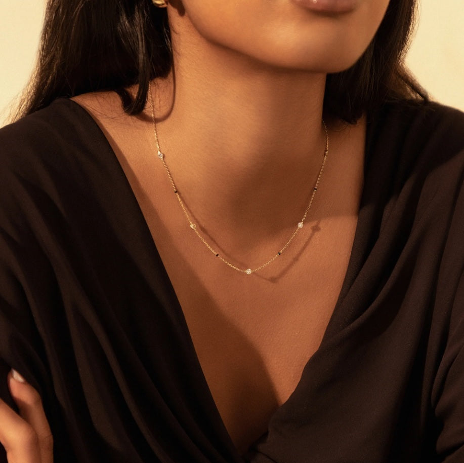 Bezel Set Round Lab Diamond Mangalsutra – 10K/14K/18K Yellow, White, or Rose Gold – IGI Certified
