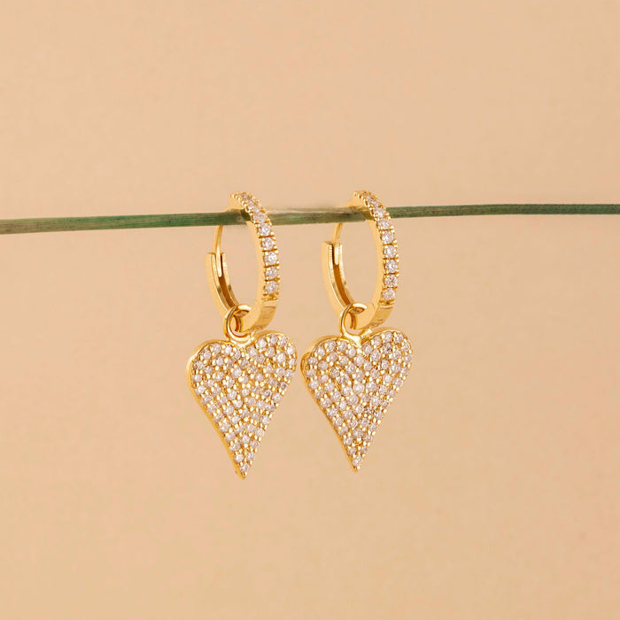 Heart-Shaped Dangle Huggie Hoop Earrings 1.22 CTW – 122 Round Lab-Grown Diamonds | 10K, 14K, 18K Gold | IGI Certified