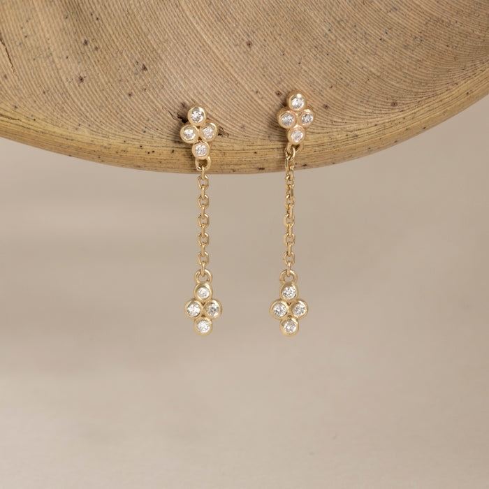 Bezel-Set Round Lab-Grown Diamond Long Dangle Earrings 0.13 CTW – 16 Stones | 10K, 14K, 18K Gold | IGI Certified