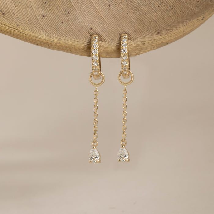 Round Diamond Hoop Earrings with Pear Dangle 0.12 CTW – 22 Stones | 10K, 14K, 18K Gold | IGI Certified