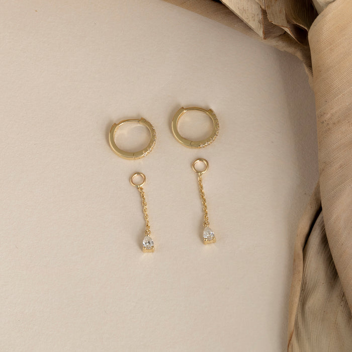 Round Diamond Hoop Earrings with Pear Dangle 0.12 CTW – 22 Stones | 10K, 14K, 18K Gold | IGI Certified