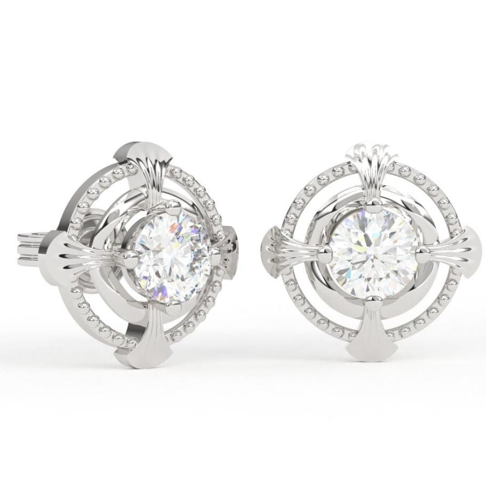 Round Lab Grown Diamond Earrings 0.94 CTW Dot & Leaf Design in 10K 14K 18K White Yellow Rose Gold