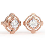 Load image into Gallery viewer, Round Lab Grown Diamond Earrings 0.94 CTW Dot &amp; Leaf Design in 10K 14K 18K White Yellow Rose Gold
