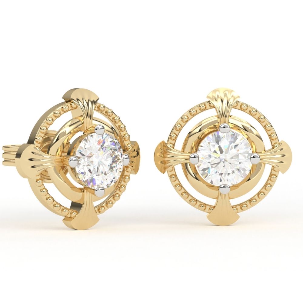 Round Lab Grown Diamond Earrings 0.94 CTW Dot & Leaf Design in 10K 14K 18K White Yellow Rose Gold