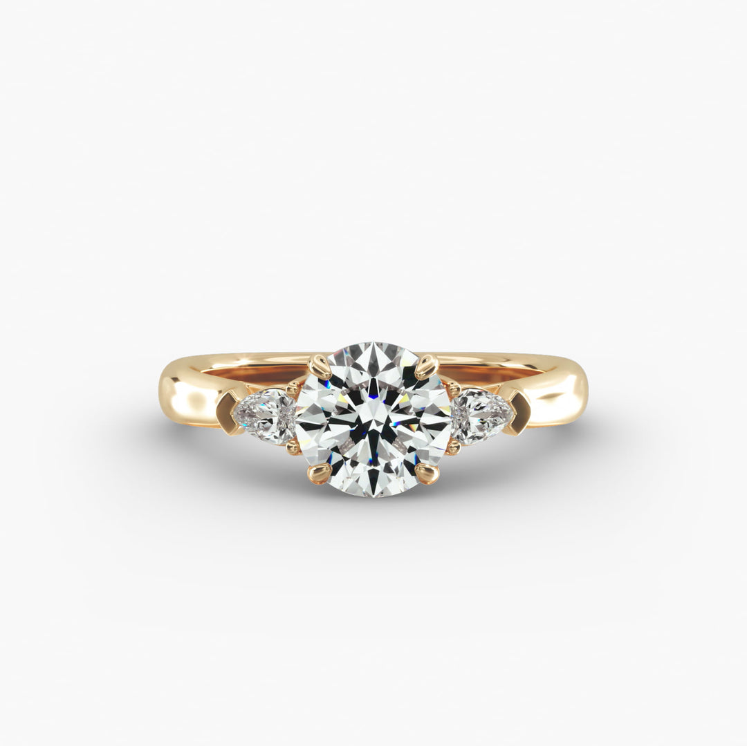 10K Gold Three Stone Round With Pear Shaped Diamond Engagement Ring